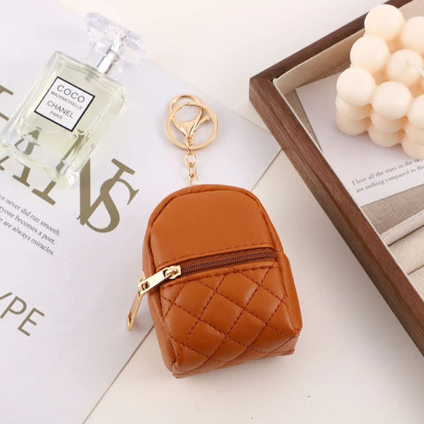 Mini Backpack Cosmetic Bag Keychain PU Leather Lipstick Holder