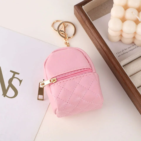 Mini Backpack Cosmetic Bag Keychain PU Leather Lipstick Holder