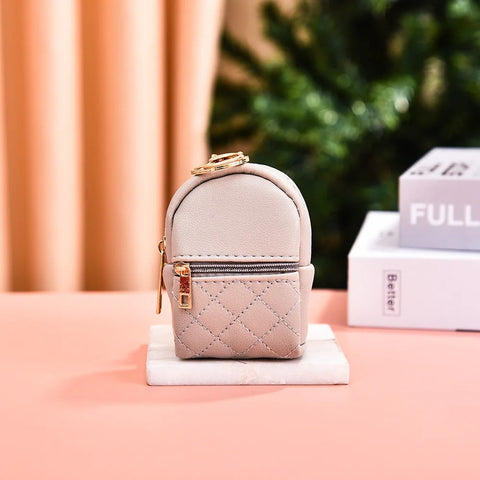 Mini Backpack Cosmetic Bag Keychain PU Leather Lipstick Holder