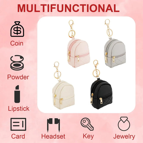 Mini Backpack Cosmetic Bag Keychain PU Leather Lipstick Holder