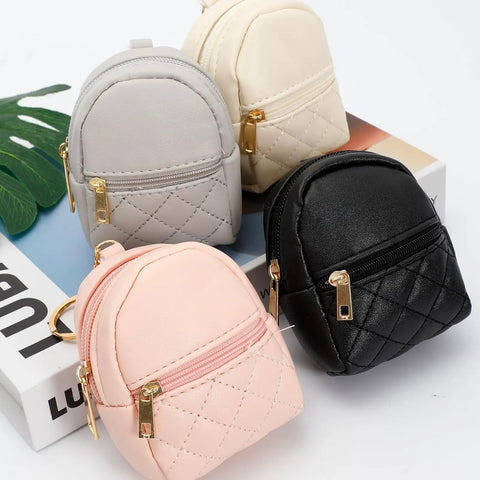Mini Backpack Cosmetic Bag Keychain PU Leather Lipstick Holder